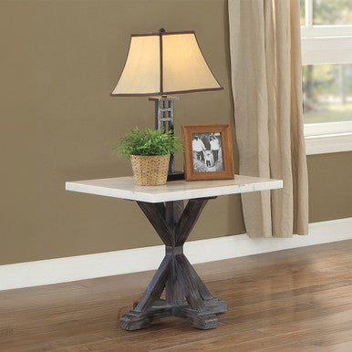 ACME 84547 Romina End Table, White Marble & Weathered Espresso ACME Furniture