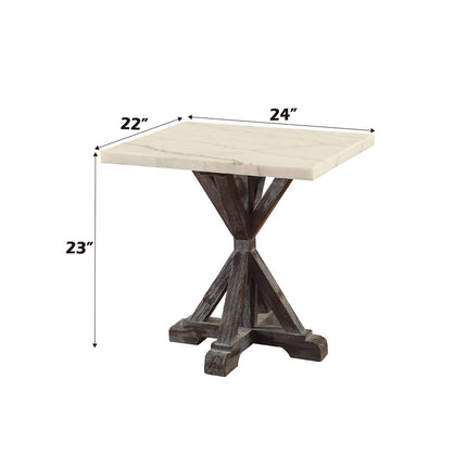 ACME 84547 Romina End Table, White Marble & Weathered Espresso