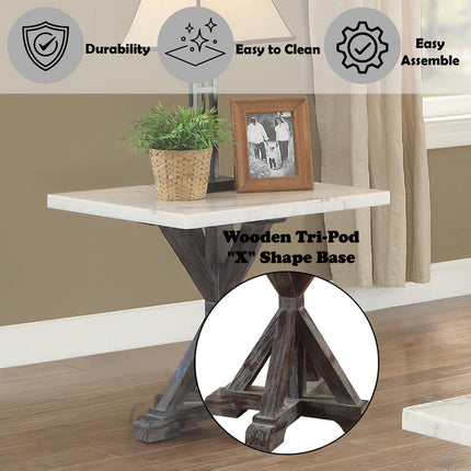 ACME 84547 Romina End Table, White Marble & Weathered Espresso