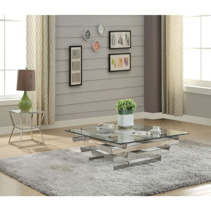 ACME 84610 Salonius Coffee Table, Stainless Steel & Clear Glass (1Set/2Ctn)