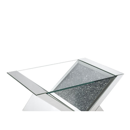 ACME 84725 Noralie Coffee Table, Clear Glass, Mirrored & Faux Diamonds