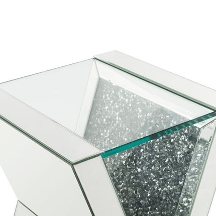 ACME 84727 Noralie End Table, Clear Glass, Mirrored & Faux Diamonds
