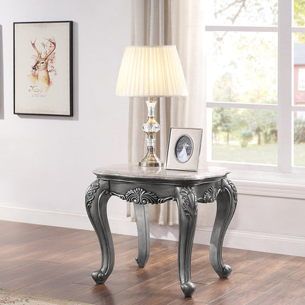 ACME 85347 Ariadne End Table, Marble & Platinum