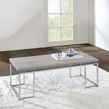 ACME 85370 Chafik Coffee Table, Natural Oak & Chrome