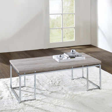 ACME 85370 Chafik Coffee Table, Natural Oak & Chrome ACME Furniture