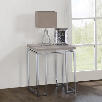 ACME 85372 Chafik End Table, Natural Oak & Chrome ACME Furniture