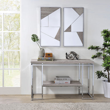 ACME 85373 Chafik Sofa Table, Natural Oak & Chrome ACME Furniture