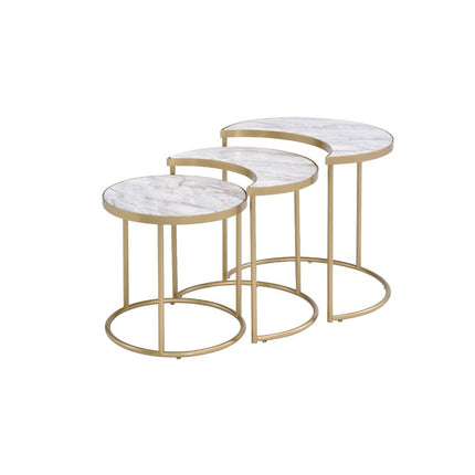 ACME 85390 Anpay 3 Piece Pack Nesting Tables, Faux Marble & Gold