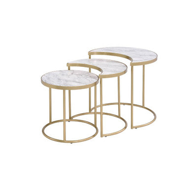 ACME 85390 Anpay 3 Piece Pack Nesting Tables, Faux Marble & Gold ACME Furniture