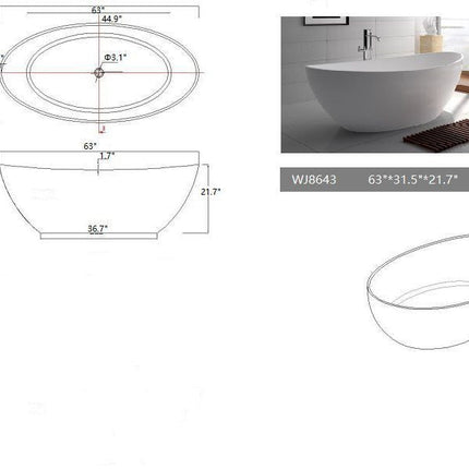 Legion Furniture 63" White Matt Solid Surface Tub WJ8643-W Legion Furniture