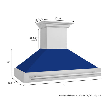 ZLINE 48" Fingerprint Resistant Stainless Steel Range Hood with Blue Gloss Shell (8654SNX-BG48)