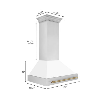 ZLINE Autograph Edition 36" Stainless Steel Range Hood with White Matte Shell and Champagne Bronze Handle (8654STZ-WM36-CB)