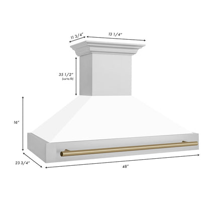 ZLINE Autograph Edition 48" Stainless Steel Range Hood with White Matte Shell and Champagne Bronze Handle (8654STZ-WM48-CB)