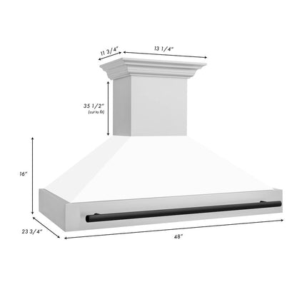 ZLINE Autograph Edition 48" Stainless Steel Range Hood with White Matte Shell and Matte Black Handle (8654STZ-WM48-MB)