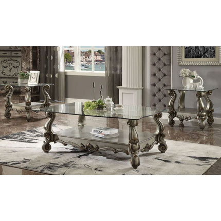 ACME 86842 Versailles End Table, Antique Platinum & Clear Glass