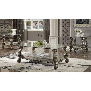 ACME 86842 Versailles End Table, Antique Platinum & Clear Glass ACME Furniture