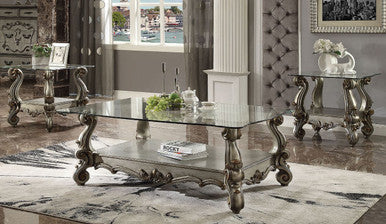 ACME 86840 Versailles Coffee Table, Antique Platinum & Clear Glass ACME Furniture