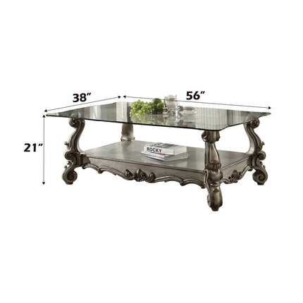 ACME 86840 Versailles Coffee Table, Antique Platinum & Clear Glass  1