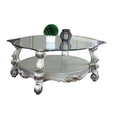 ACME 86845 Versailles Coffee Table, Antique Platinum & Clear Glass (1Set/2Ctn) ACME Furniture