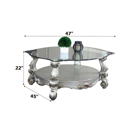 ACME 86845 Versailles Coffee Table, Antique Platinum & Clear Glass (1Set/2Ctn)