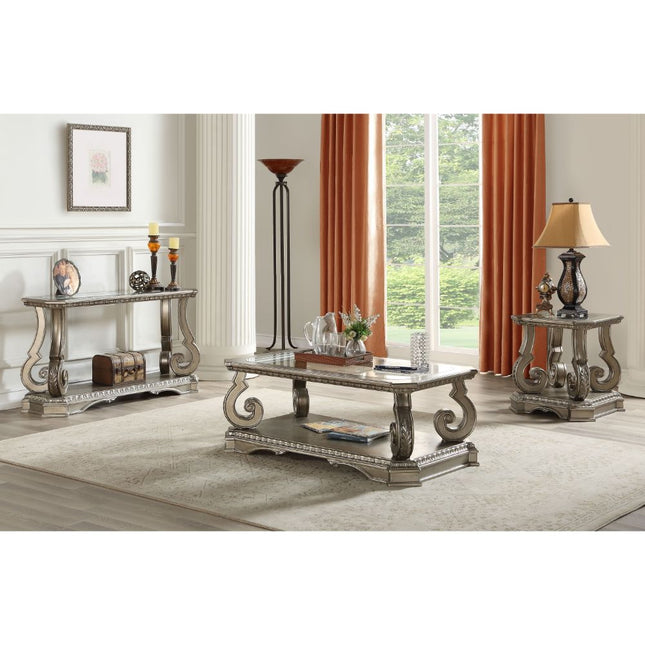 ACME 86930 Northville Coffee Table, Antique Silver & Clear Glass