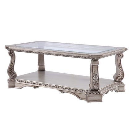 ACME 86930 Northville Coffee Table, Antique Silver & Clear Glass