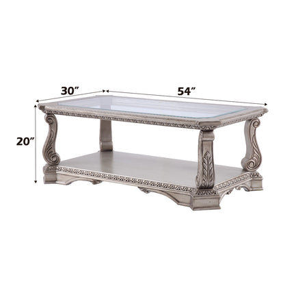 ACME 86930 Northville Coffee Table, Antique Silver & Clear Glass