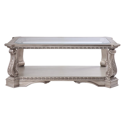 ACME 86930 Northville Coffee Table, Antique Silver & Clear Glass