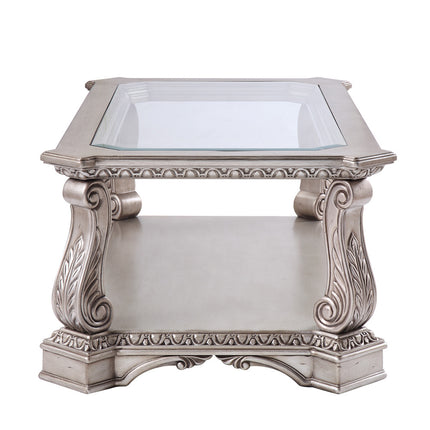 ACME 86930 Northville Coffee Table, Antique Silver & Clear Glass