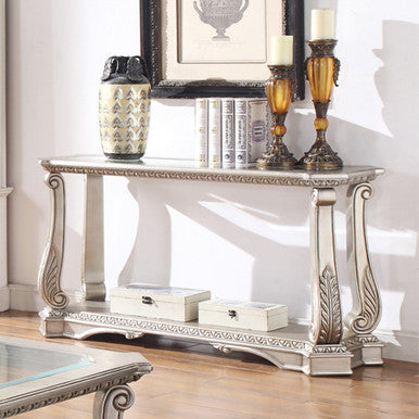 ACME 86933 Northville Sofa Table, Antique Silver & Clear Glass ACME Furniture
