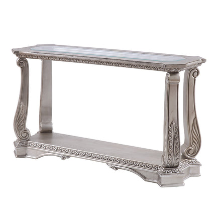 ACME 86933 Northville Sofa Table, Antique Silver & Clear Glass