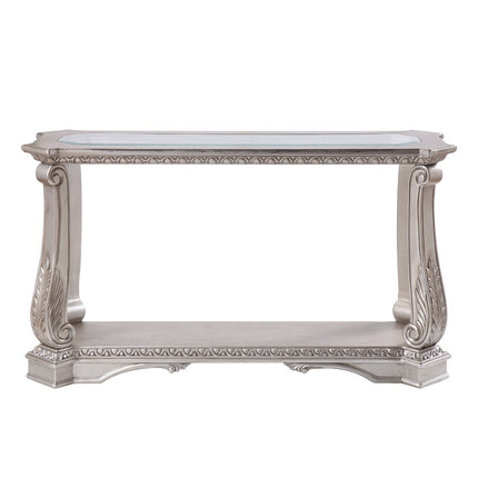 ACME 86933 Northville Sofa Table, Antique Silver & Clear Glass