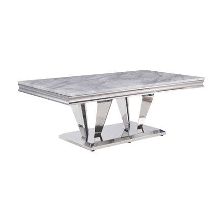 ACME 87215 Satinka Coffee Table, Light Gray Printed Faux Marble & Mirrored Silver Finish