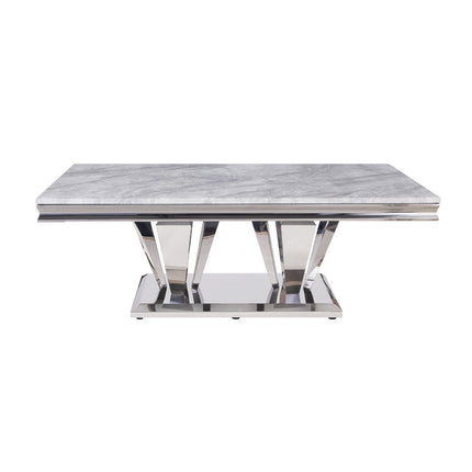 ACME 87215 Satinka Coffee Table, Light Gray Printed Faux Marble & Mirrored Silver Finish