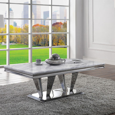 ACME 87215 Satinka Coffee Table, Light Gray Printed Faux Marble & Mirrored Silver Finish ACME Furniture