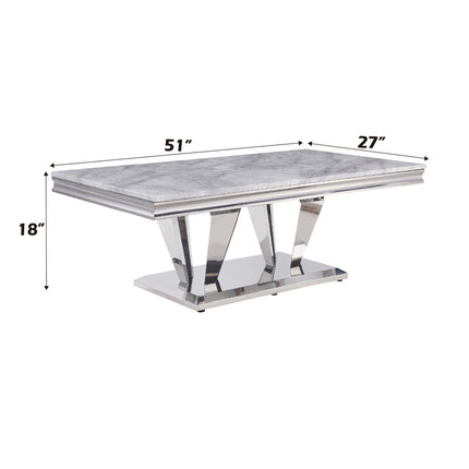 ACME 87215 Satinka Coffee Table, Light Gray Printed Faux Marble & Mirrored Silver Finish