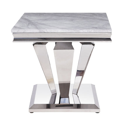 ACME 87219 Satinka End Table, Light Gray Printed Faux Marble & Mirrored Silver Finish