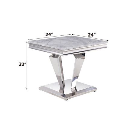 ACME 87219 Satinka End Table, Light Gray Printed Faux Marble & Mirrored Silver Finish