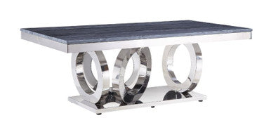 ACME 87335 Zasir Coffee Table, Gray Printed Faux Marble & Mirrored Silver Finish ACME Furniture