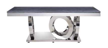 ACME 87335 Zasir Coffee Table, Gray Printed Faux Marble & Mirrored Silver Finish
