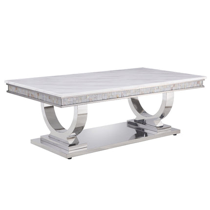 ACME 87355 Zander Coffee Table, White Printed Faux Marble & Mirrored Silver Finish