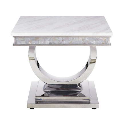 ACME 87363 Zander End Table, White Printed Faux Marble & Mirrored Silver Finish