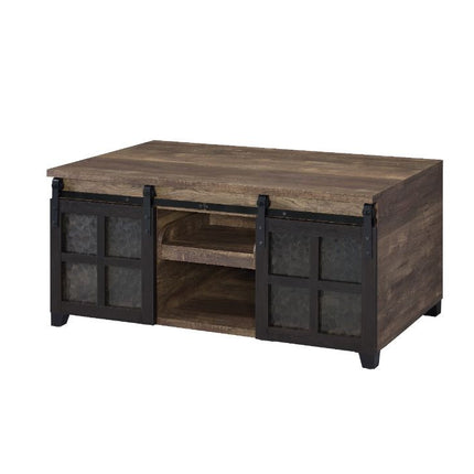 ACME 87955 Nineel Coffee Table, Obscure Glass, Rustic Oak & Black Finish