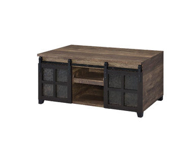 ACME 87955 Nineel Coffee Table, Obscure Glass, Rustic Oak & Black Finish ACME Furniture