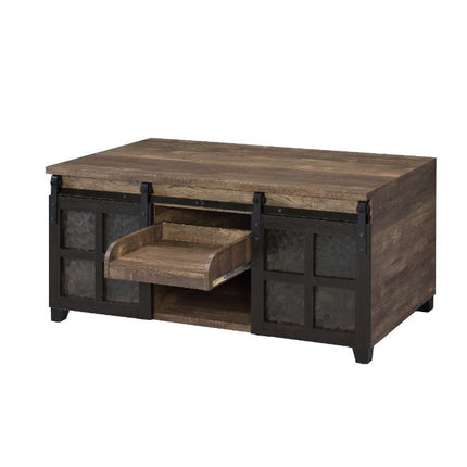 ACME 87955 Nineel Coffee Table, Obscure Glass, Rustic Oak & Black Finish