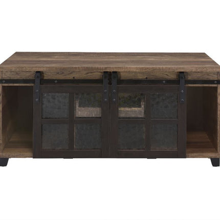 ACME 87955 Nineel Coffee Table, Obscure Glass, Rustic Oak & Black Finish