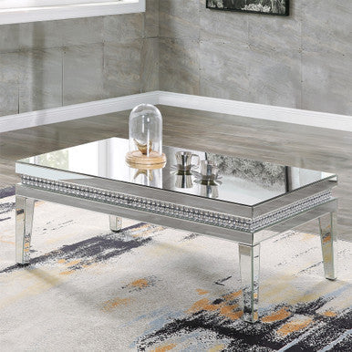 ACME 88050 Lotus Coffee Table, Mirrored & Faux Crystals Inlay ACME Furniture