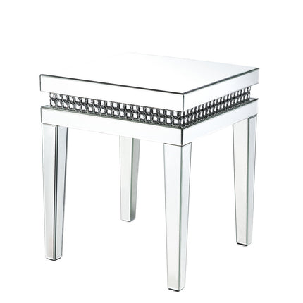 ACME 88052 Lotus End Table, Mirrored & Faux Crystals Inlay