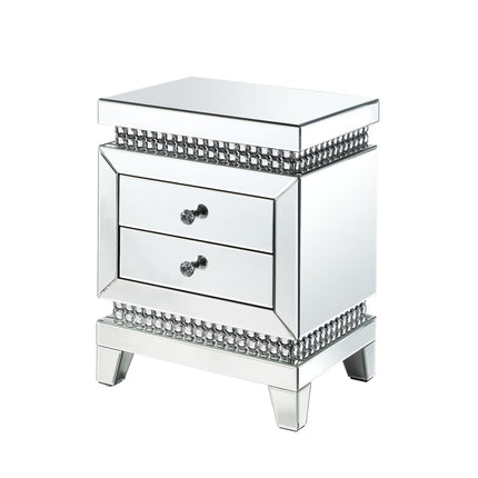 ACME 88054 Lotus Accent Table, Mirrored & Faux Crystals Inlay