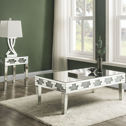 ACME 88055 Noralie Coffee Table, Mirrored & Faux Stones